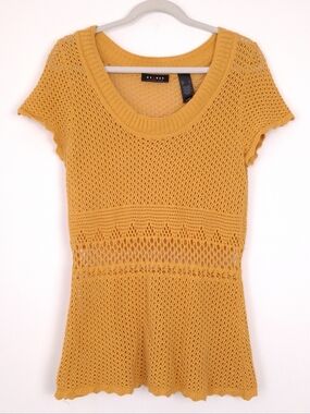 Axcess 100% cotton crochet top short sleeve boho festival beach sheer open knit